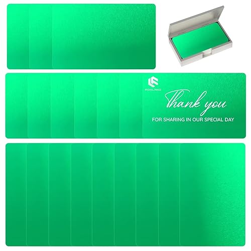 FONLAND 100 Pieces Aluminum Metal Business Cards Blanks Name Card Aluminum Plaque Plate for Laser Engraving Machine, Home, Office, Customer DIY Cards Presents, Green - Green 100 pieces