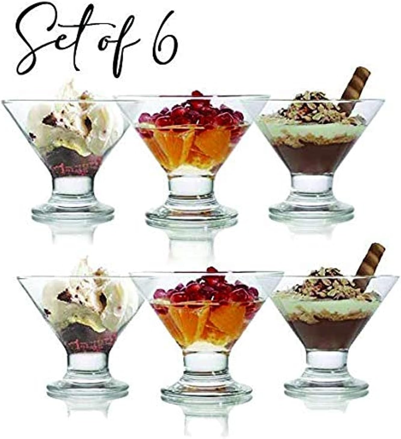 Clear Glass Footed Ice Cream Dessert Bowls | For Ice, Pudding, Fruit, and More – 5.5 Ounce Dessert Cups – Set Of 6 Thick Glass Serving Dishes