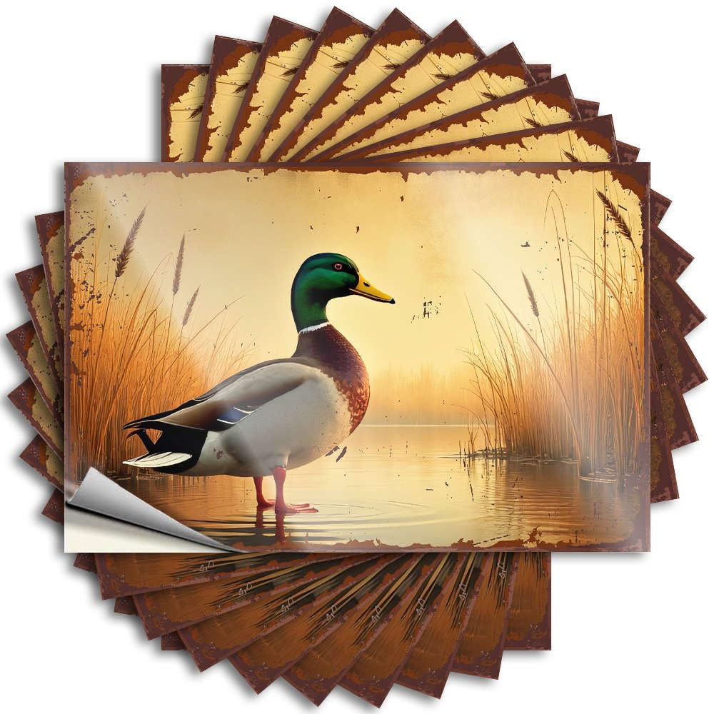 Fzfn Men's Colour Cool Sticker Aesthetic Decals, Western Home Decor Cute Pattern Design For Narrow Notebook | Window Removable Vinyl A Mallard Duck Stands In A Serene, Sunlit Marsh(12X18cm)
