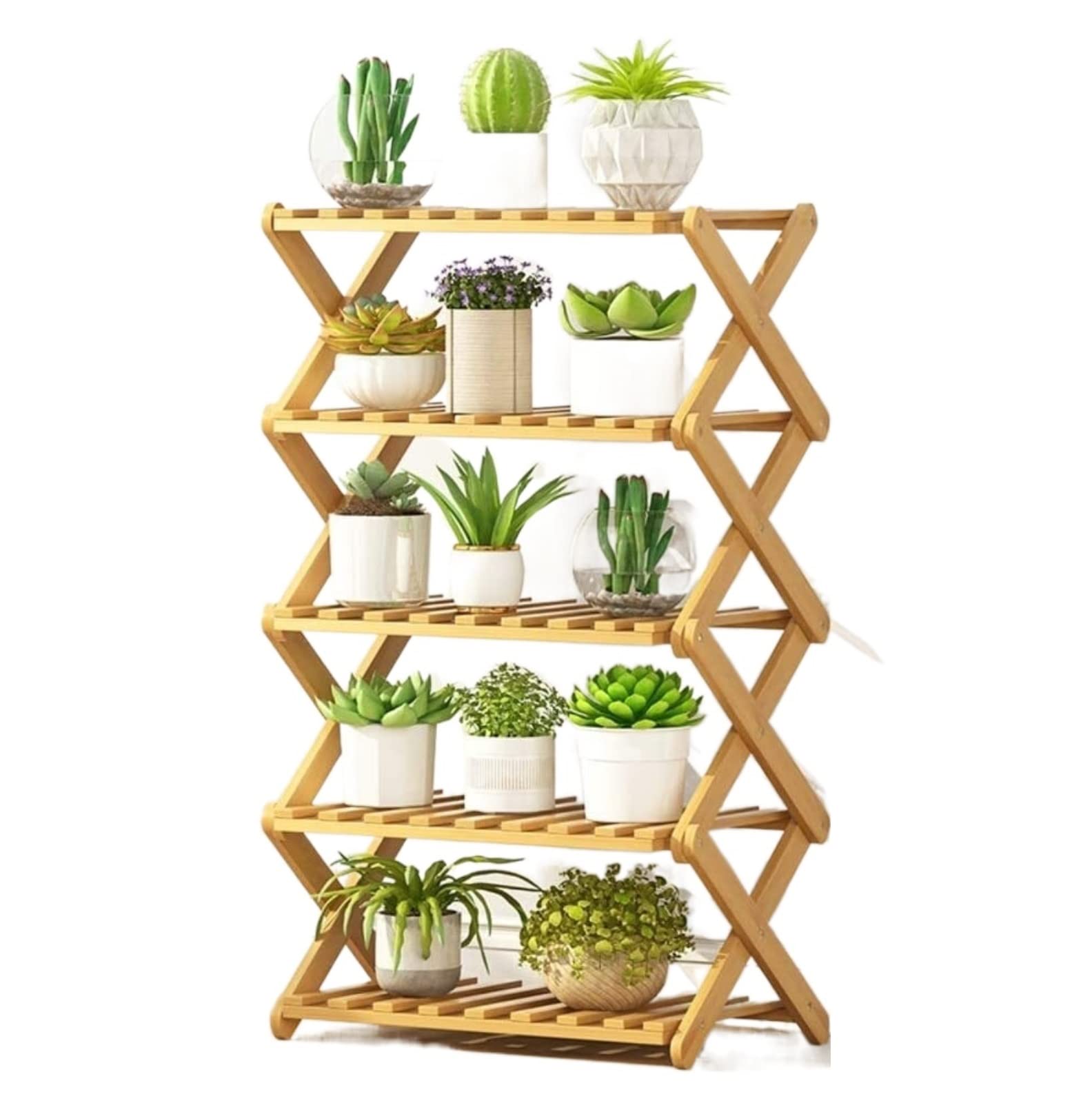 MHbdfsxz Plant Shelf For Multiple Plants Bamboo Wood Plant Shelf Folding Flower Display Stand Indoor Home Patio Garden Flower Stand For Patio(73*31*50cm)