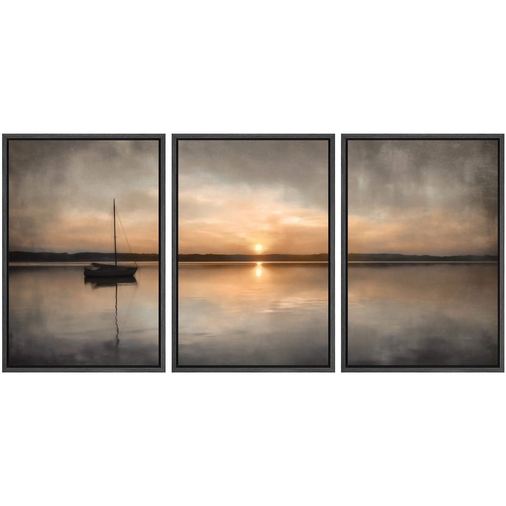 SIGNWIN Framed Canvas Print Wall Art Set Blue White Grunge Geometric Pattern Abstract Shapes Cozy Neutral Decorative Contemporary Minimal for Living Room, Bedroom, Office - 24"x36"x3 Natural — view 20