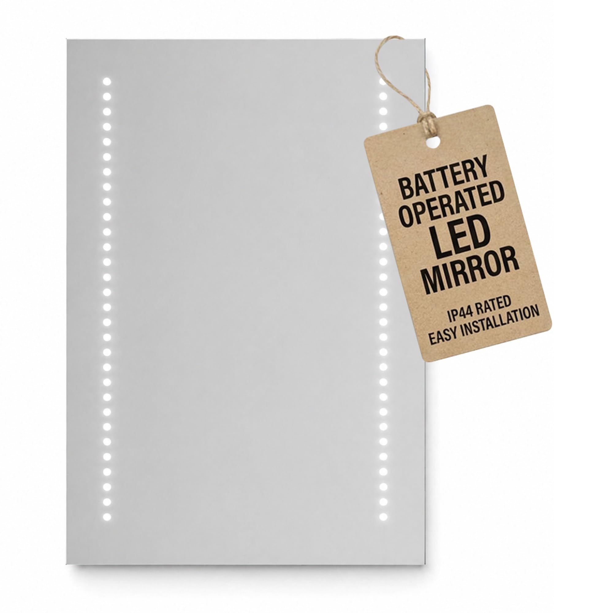Pebble Grey Bathroom Mirror with LED Lights 390x500mm IP44 – Tannon Wall Mounted Bathroom LED Mirror Battery Operated, Rectangular Slimline Lighted Unit with Rocker Switch for Vanity and Grooming Use