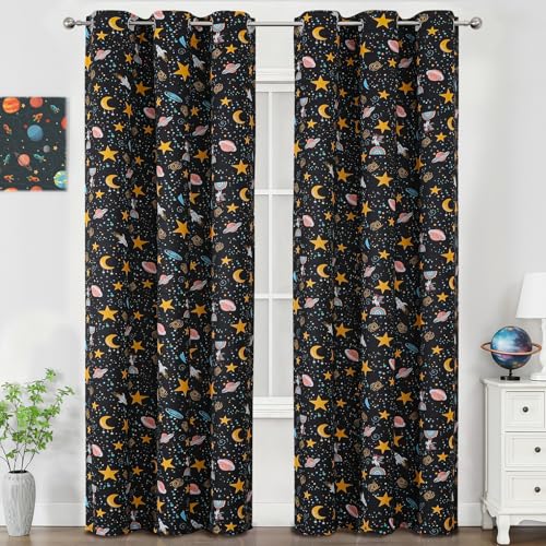 Image of Star Moon Black Out Curtains 84 Inch Long for Kids Bedroom /Nursery,38Wx84L
