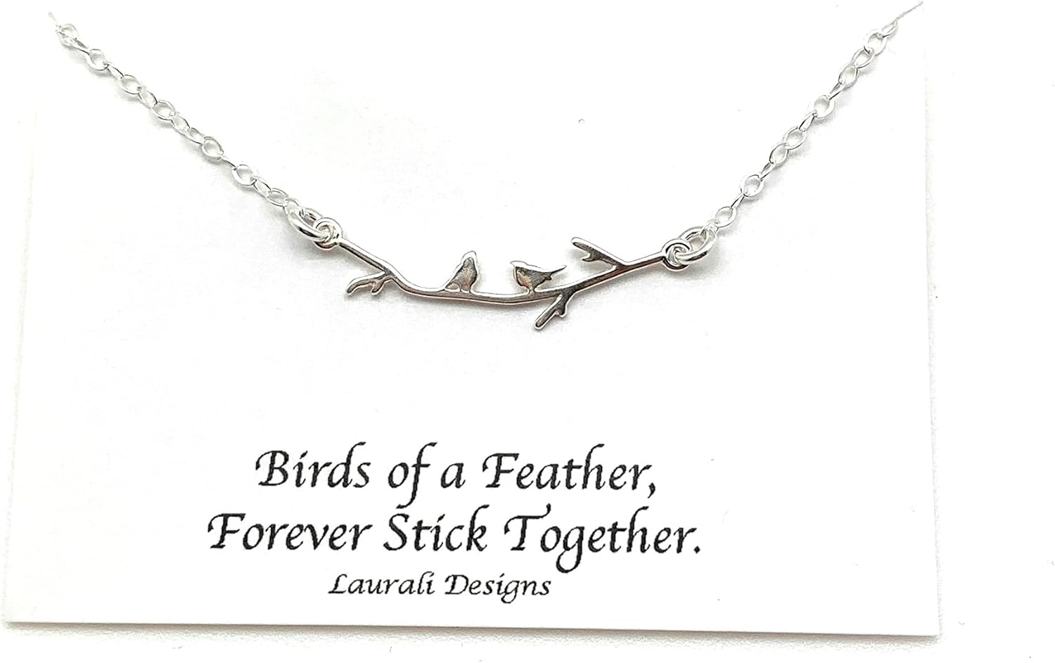 Tiny Birds on Branch Sterling Silver Charm Necklace Wren