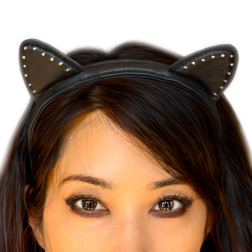 Miss Kitty Ariana Leather Stud Cat Ear Headwear Headband - Black