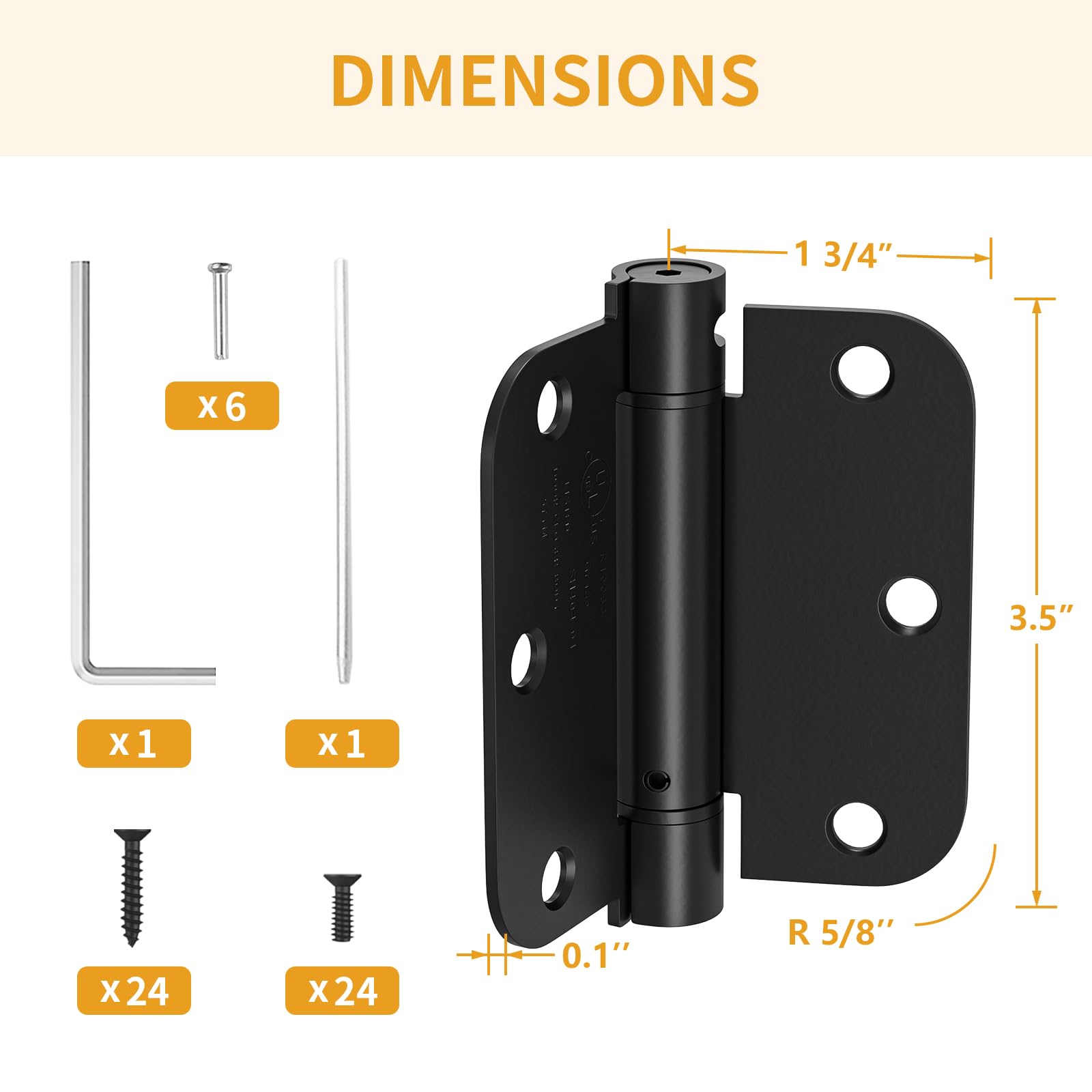 Paquete de 3 bisagras de puerta de cierre automático de 3.5 pulgadas, bisagras con resorte negro mate con esquinas de radio de 5/8 pulgadas, tensión ajustable para garaje, puerta delantera, puerta