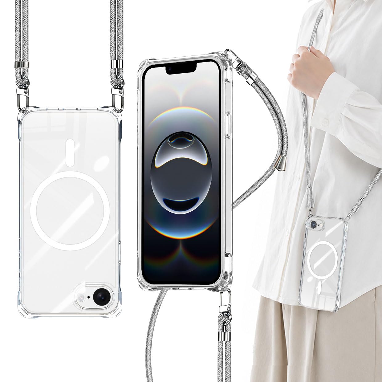 iPhone 16E / 17E クリア ショルダー ケース MagSafe対応 強力マグネット 耐衝撃 TPU