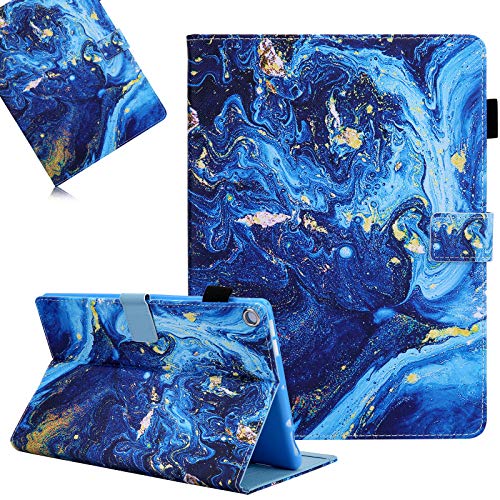 LCHDA Hülle für Amazon Fire HD 10 Tablet (9. Generation 2019 und 7. Gen 2017), Gemalt PU Ledertasche Leicht Smart Cover Folio Klapp Ständer Magnetisch Schutzhülle mit Auto Schlaf/Wachen - Blau Galaxis