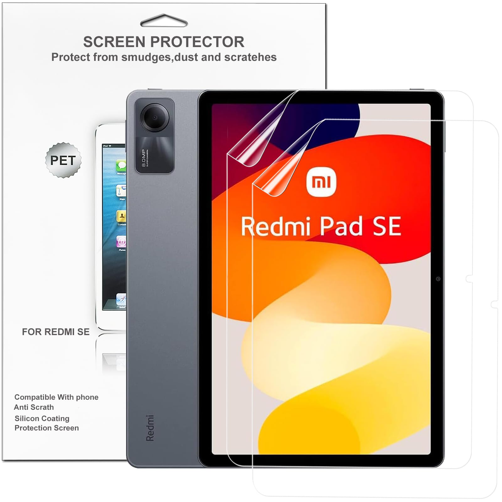 YUEJIDZ 2 Pack Displayschutzfolie für Redmi Pad SE 11 Zoll 2023, Anti-Scratch, hohe Transparenz, keine Blasen mit Oleophobic Beschichtung PET Bildschirm Schutzfolie für Xiaomi Redmi Pad SE
