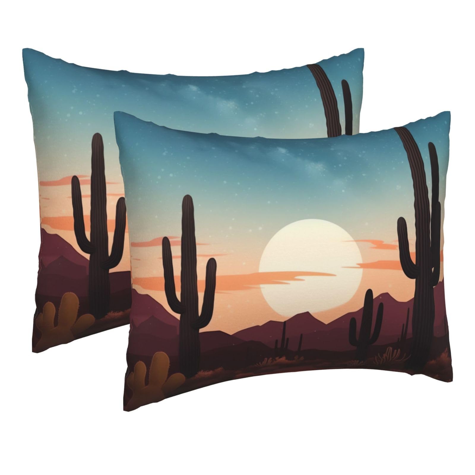 2 Pack Pillow Cases with Hidden Zipper, Soft Breathable Pillow Covers for Hair and Skin, Desert with Cactus Pillowcases 16"x20" Bed Pillow Protectors Cover for Sleeping Gifts