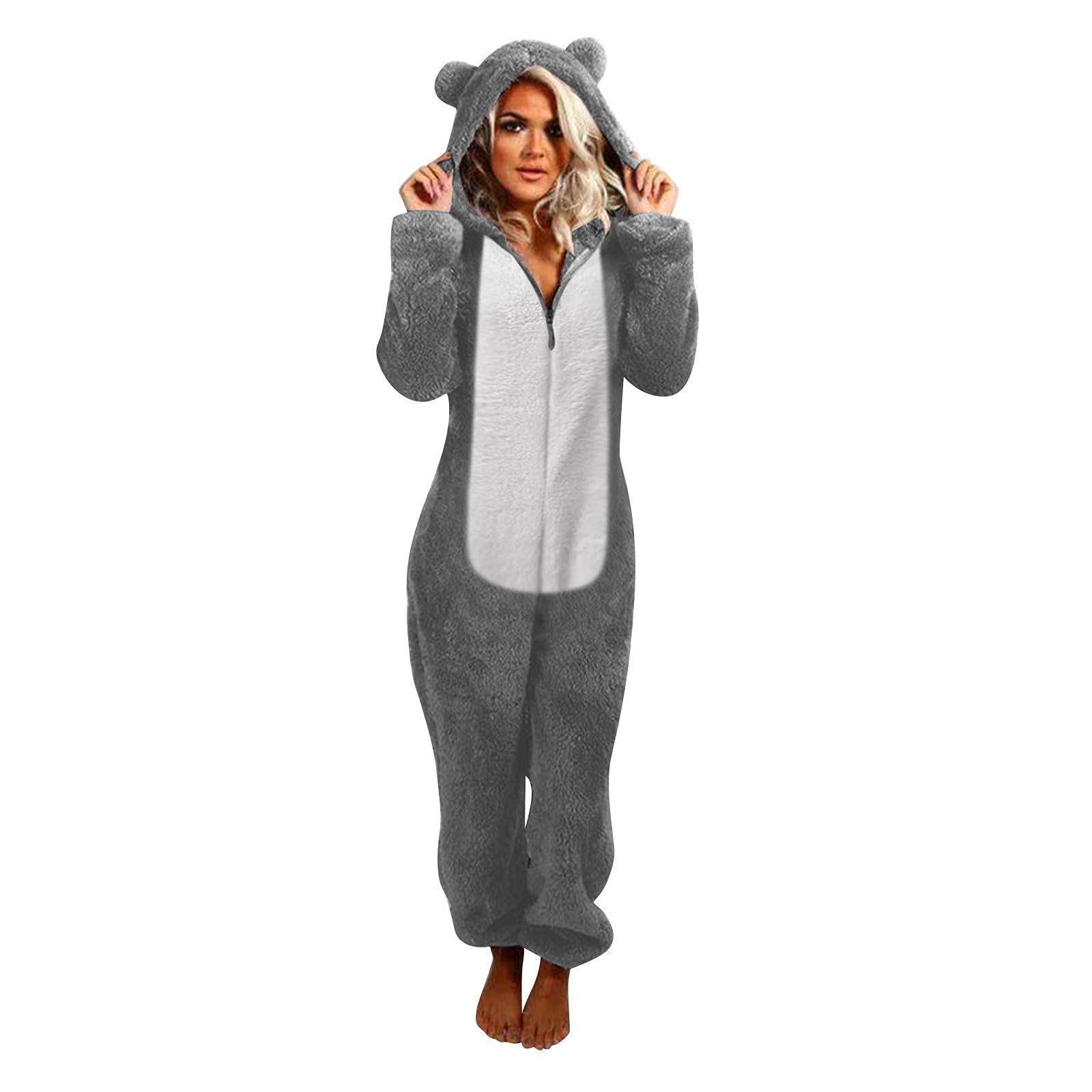 GenericFluffy Onesies for Women Sale Clearance Hooded Onesie Teddy Pajamas Ladies Fleece Pyjamas Cozy Sleepwear Loungewear, Womens Fluffy Housecoat Deals