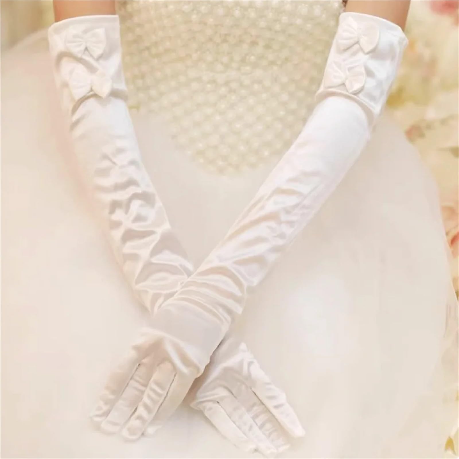 2 paia di guanti da sposa in raso lunghi eleganza vintage for abiti sera for banchetti nuziali Per Feste E Balli
