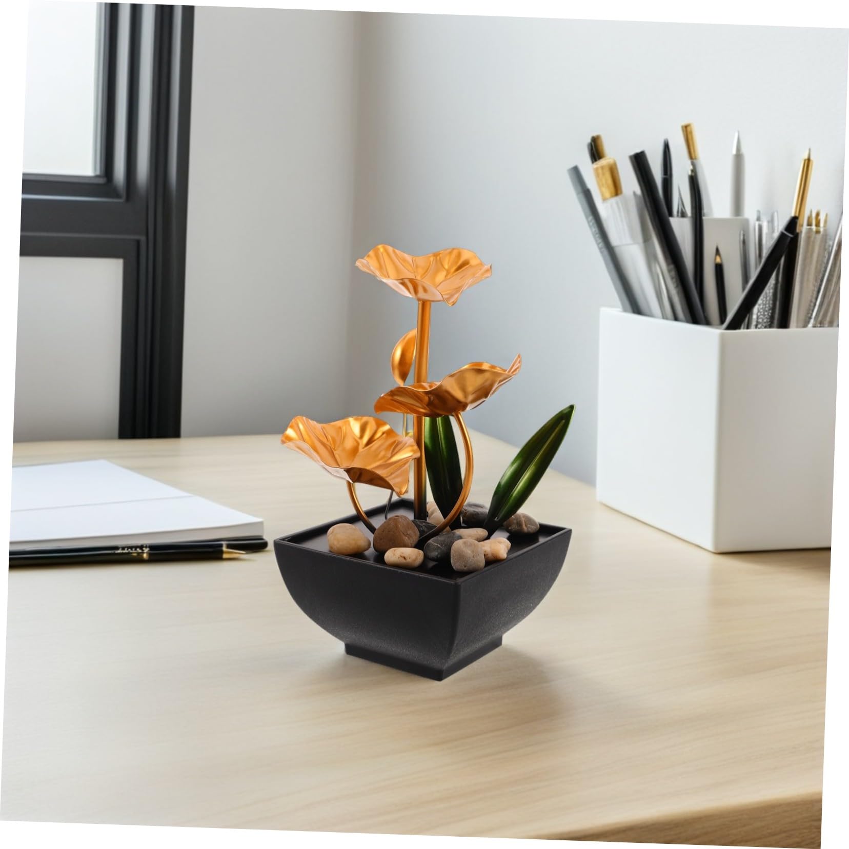 Fuente de Agua de Mesa Zen con Sonido Relajante Pequeña Fuente de Cascada de para Decoración Interior para Escritorio Hogar Oficina y Dormitorio
