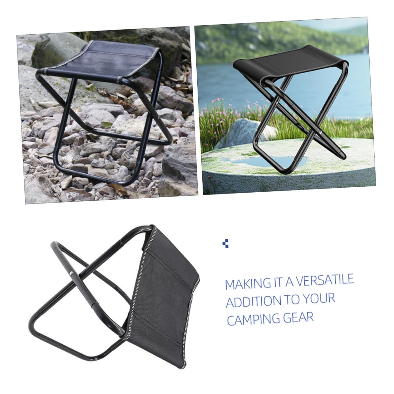 Alipis Sgabello Pieghevole da Campeggio Portatile, Piccolo e Leggero | Nero, Tela e Acciaio, Design Ergonomico Richiudibile, Vacanze Estive e Avventure Outdoor