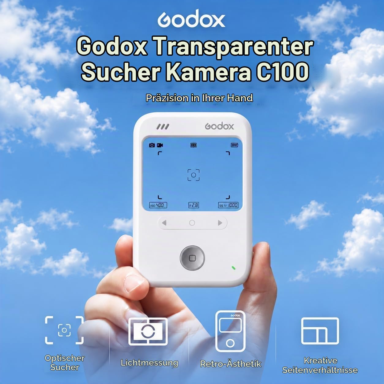 Godox C100 Digitalkamera mit Transparentem Sucher & Belichtungsmessung, 32G