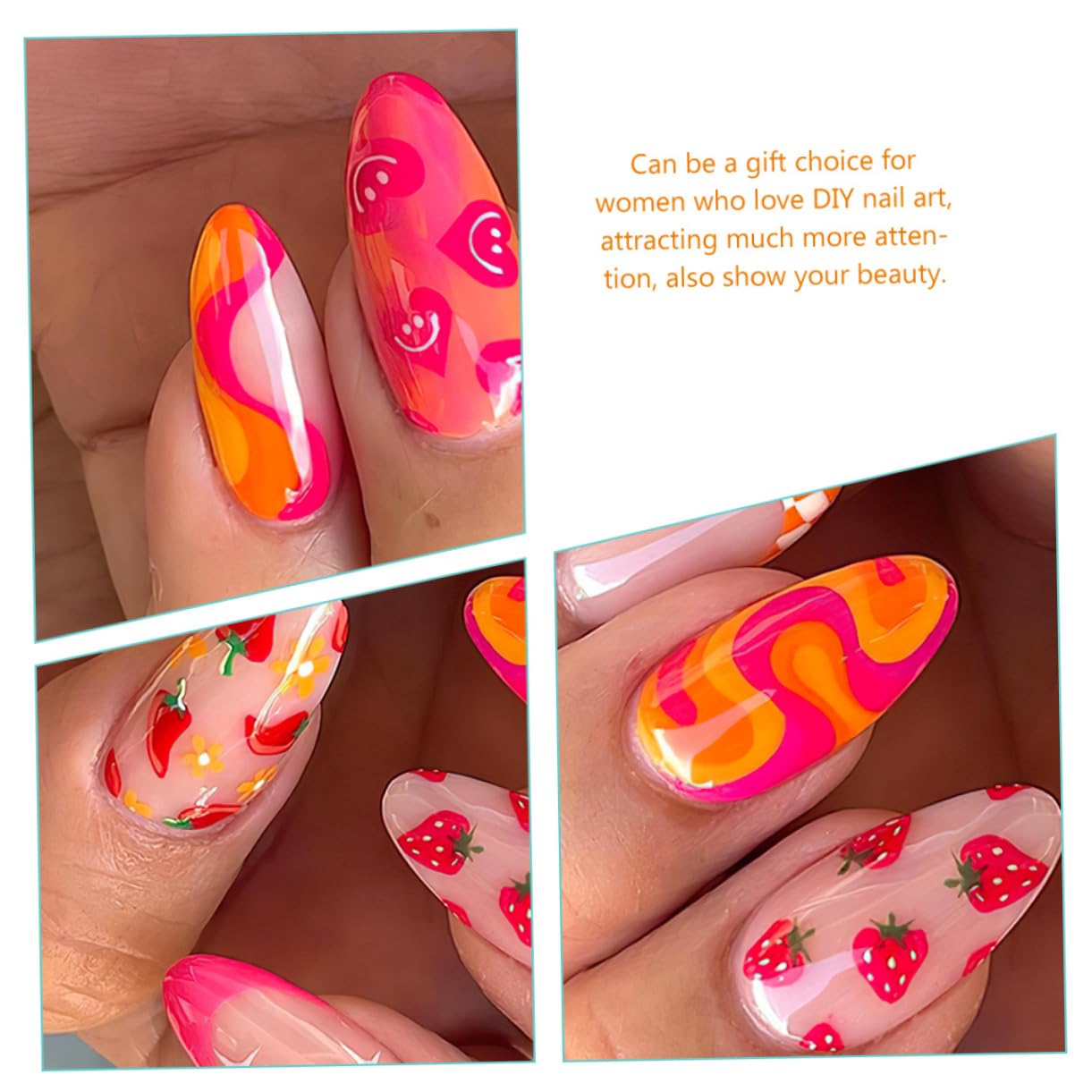 FRCOLOR 144 Pz Finte Di Frutta e Verdura Consigli Per Finte Manicure Finte Finte Con a Frutta Pressione Media Sulle Kit Per Materiale Abs
