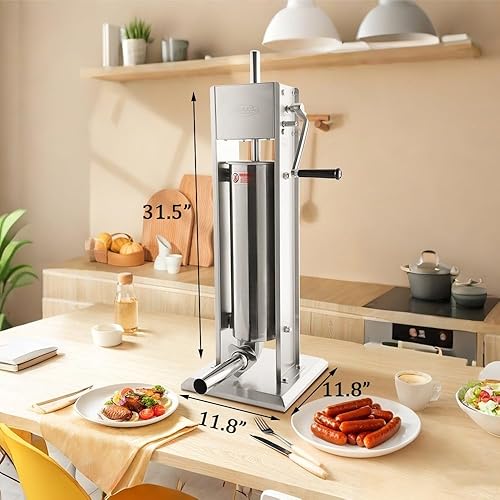 Miniatura 8 de Hakka - Embutidor de salchichas vertical de acero inoxidable de 2 velocidades (15 libras7 L)