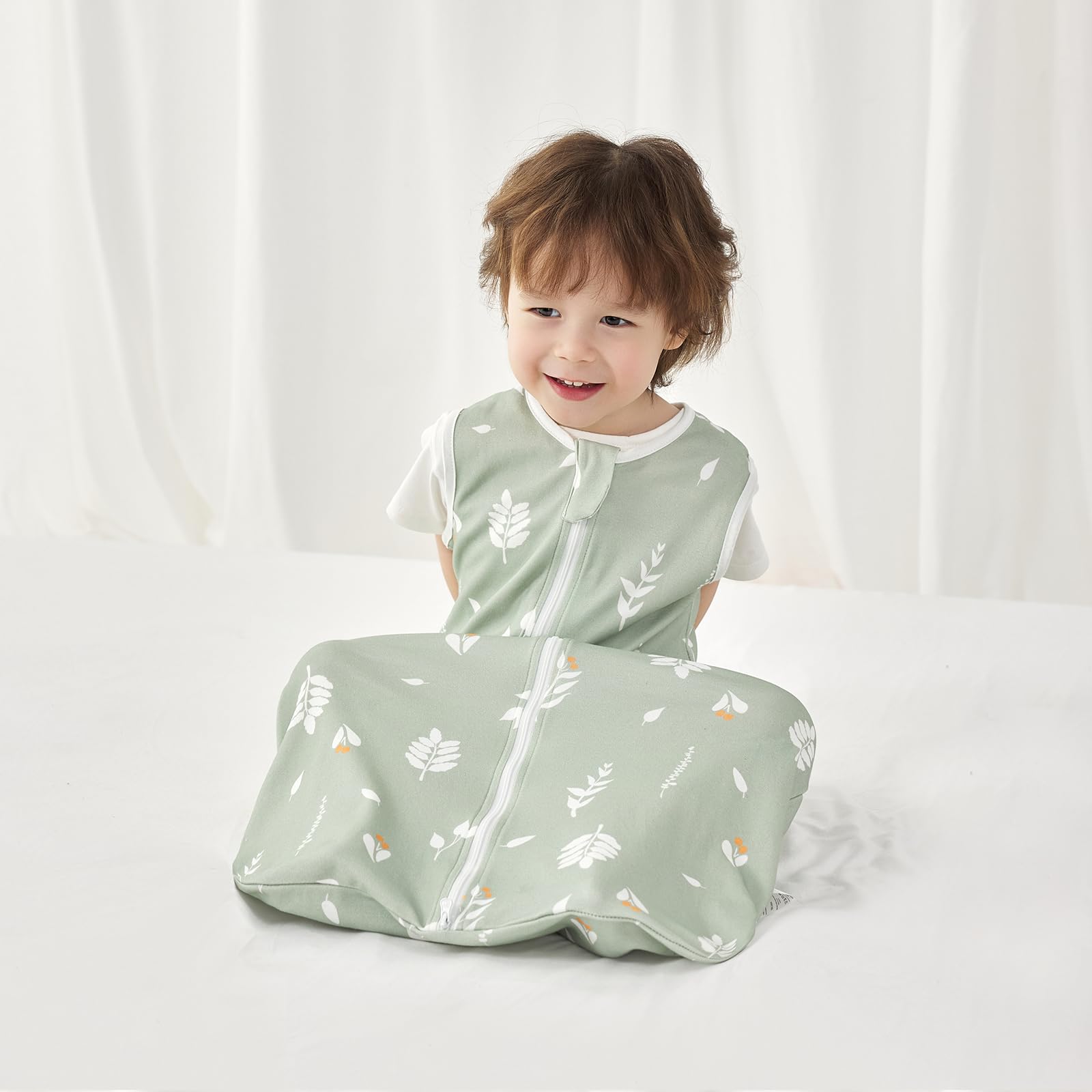 Sac de Couchage pour Bébé 0.5 TOG, 100% Coton, Gigoteuse Douce et Respirante d'Été, Sac de Couchage 0.5 TOG pour Nouveau-Né et Tout-Petit, Feuilles