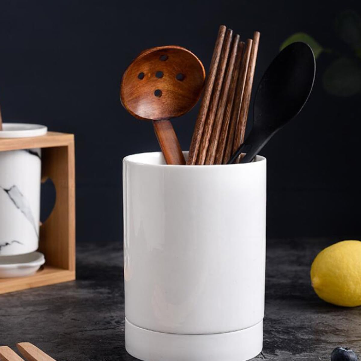 Porte-ustensiles Multipurpose Égouttoir Blanc en Céramique Cuisine Organisateur Pratique pour Baguettes pour Comptoir Cuisine