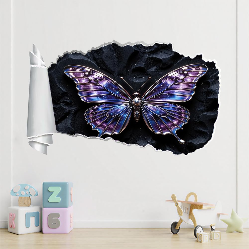 3D Wandtattoo Wanddurchbruch Wandaufkleber, Schmetterling Wandsticker Wanddeko Wandbilder, Lila Galaxie Wandaufkleber Für Schlafzimmer Badezimmer Flur Küche Möbel Aufkleber