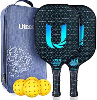 Uteeqe Pickleball Paddles Set of 2 - Graphite Surface with High Grit & Spin, USAPA Approved Pickleball Set Pickle Ball Raquette Lightweight Polymer Honeycomb Non-Slip Grip w/ 4 Outdoor Balls & Bag