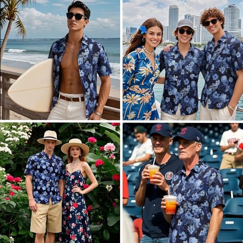 Image of Men's Hawaiian Shirts Short Sleeve Aloha Shirt for Men Casual Button Down Tropical Hawaii Floral Shirt Summer BeachParty