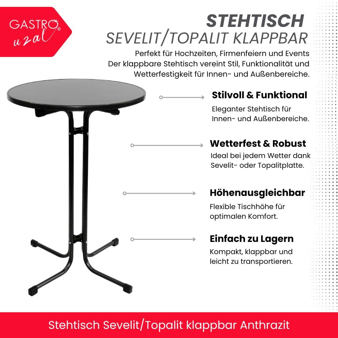 Stehtisch Bistrotisch Sevelit/Topalit klappbar Anthrazit (80 cm)