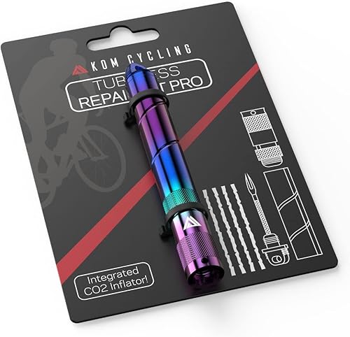 KOM Cycling Kit de reparación de neumáticos sin cámara para bicicletas de 8 colores. Corrige pinchazos de neumáticos de bicicleta de montaña y