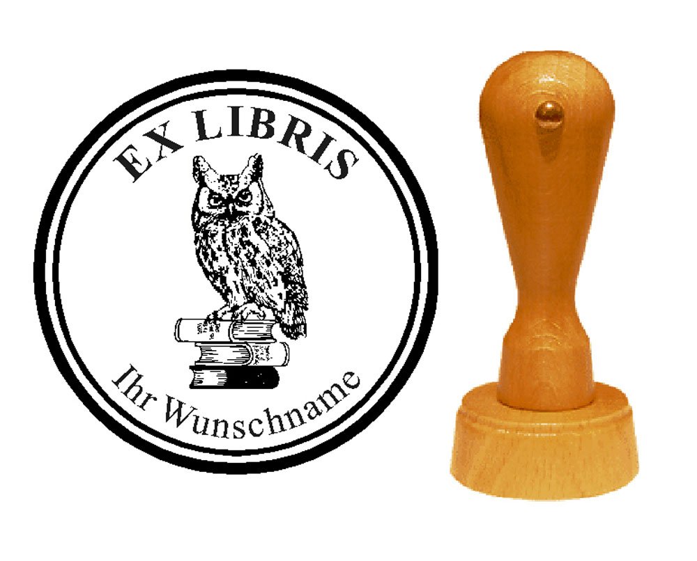 Dekolando Ex Libris Bookplate Stamp "Owl On Books" Exlibrisstempel Book Library Literary Uhu