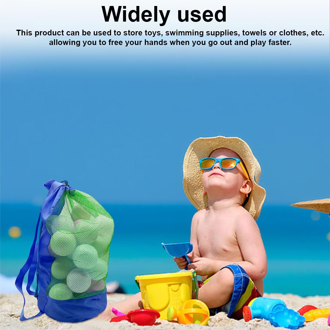 Bolsa para juguetes de playa, bolsa de playa de malla, mochila para juguetes acuáticos, bolsa de playa grande, para niños pequeños, niñas y niños, bolsa de natación