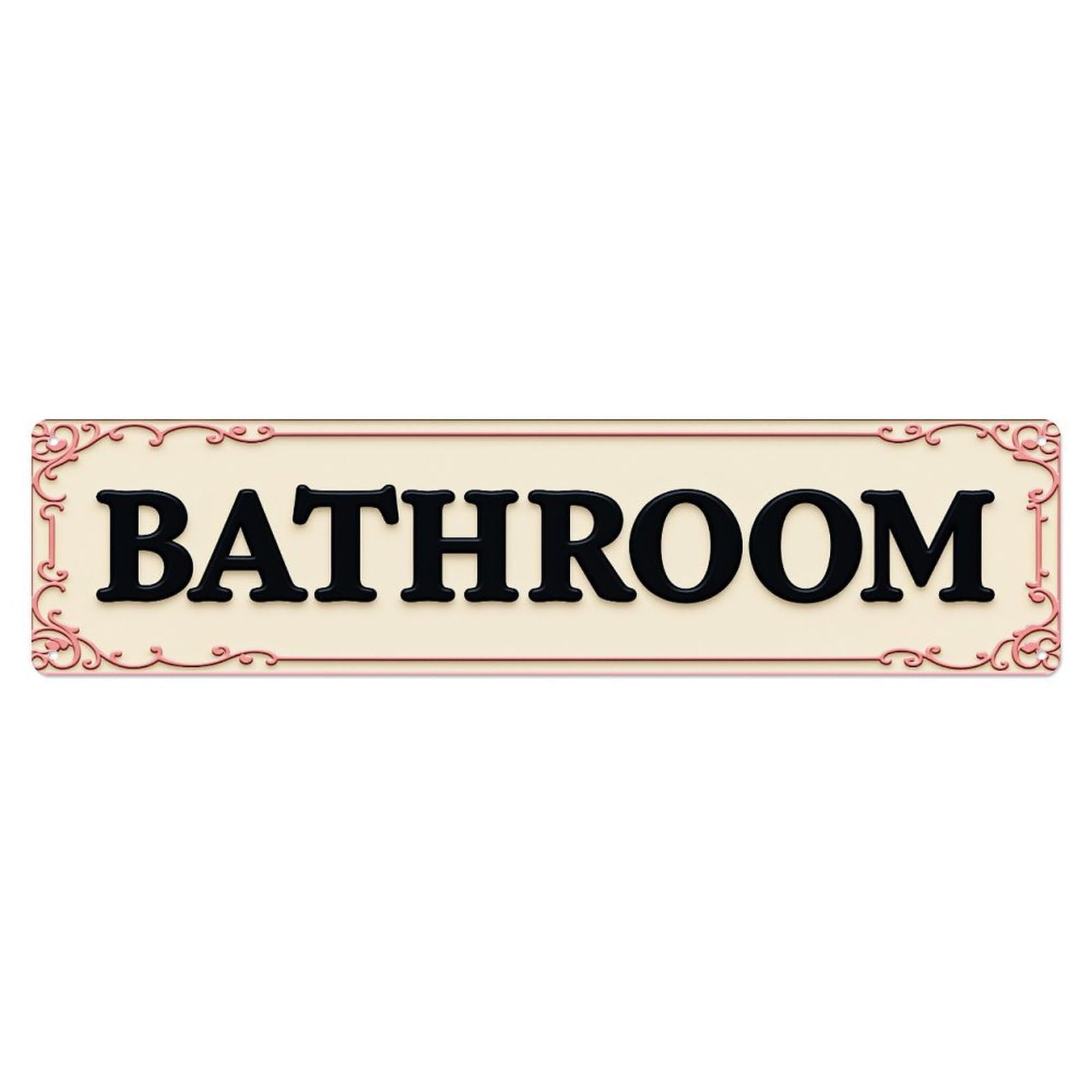 Bathroom Sign With Ornate Frame Tin Sign Vintage Metal Poster Retro Bar, Home, Man Cave, Kitchen, Laundry Room Wall Art Decor Gift 4x16 Inch