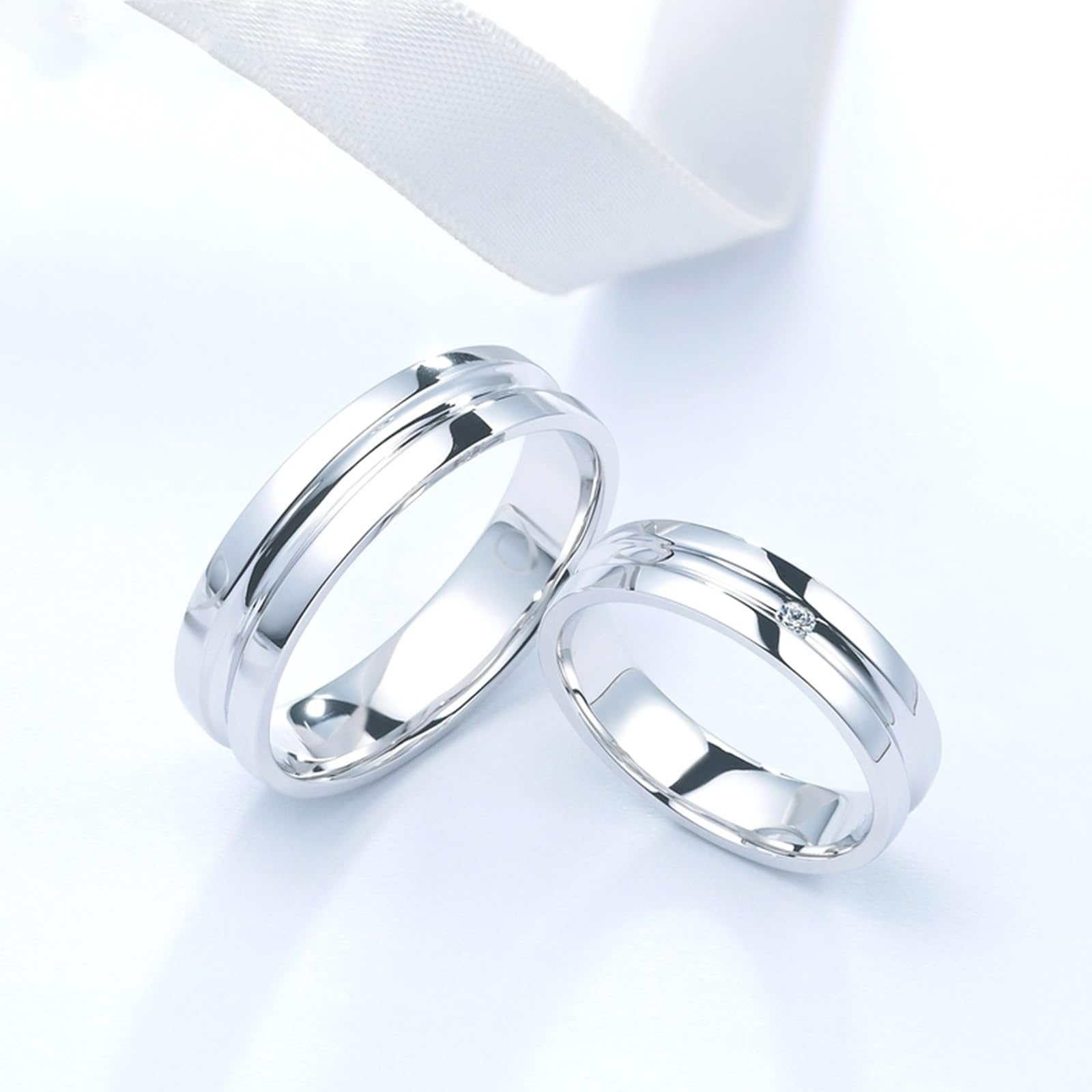 Wycian Anillo Hombre Elegante Anillo Oro Blanco Mujer 18 Kilates Plata Polaco Talla 21 Sólido No Chapado Moda para Esposa Graduación Joyas
