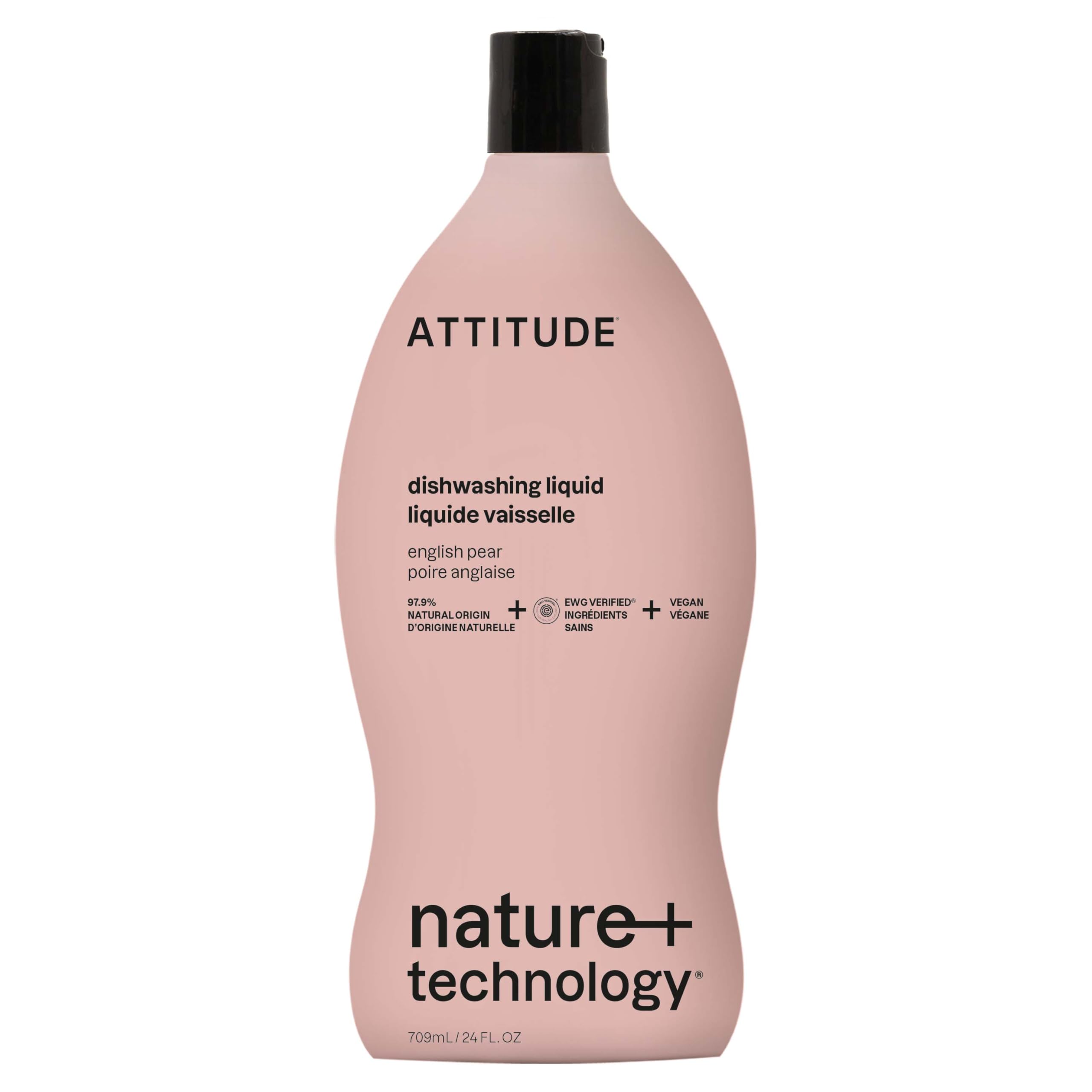 ATTITUDE Dish Soap EWG Verified Plant-Based Vegan Dishwashing Liquid Naturally Derived English Pear Scent 24 Fl Oz
