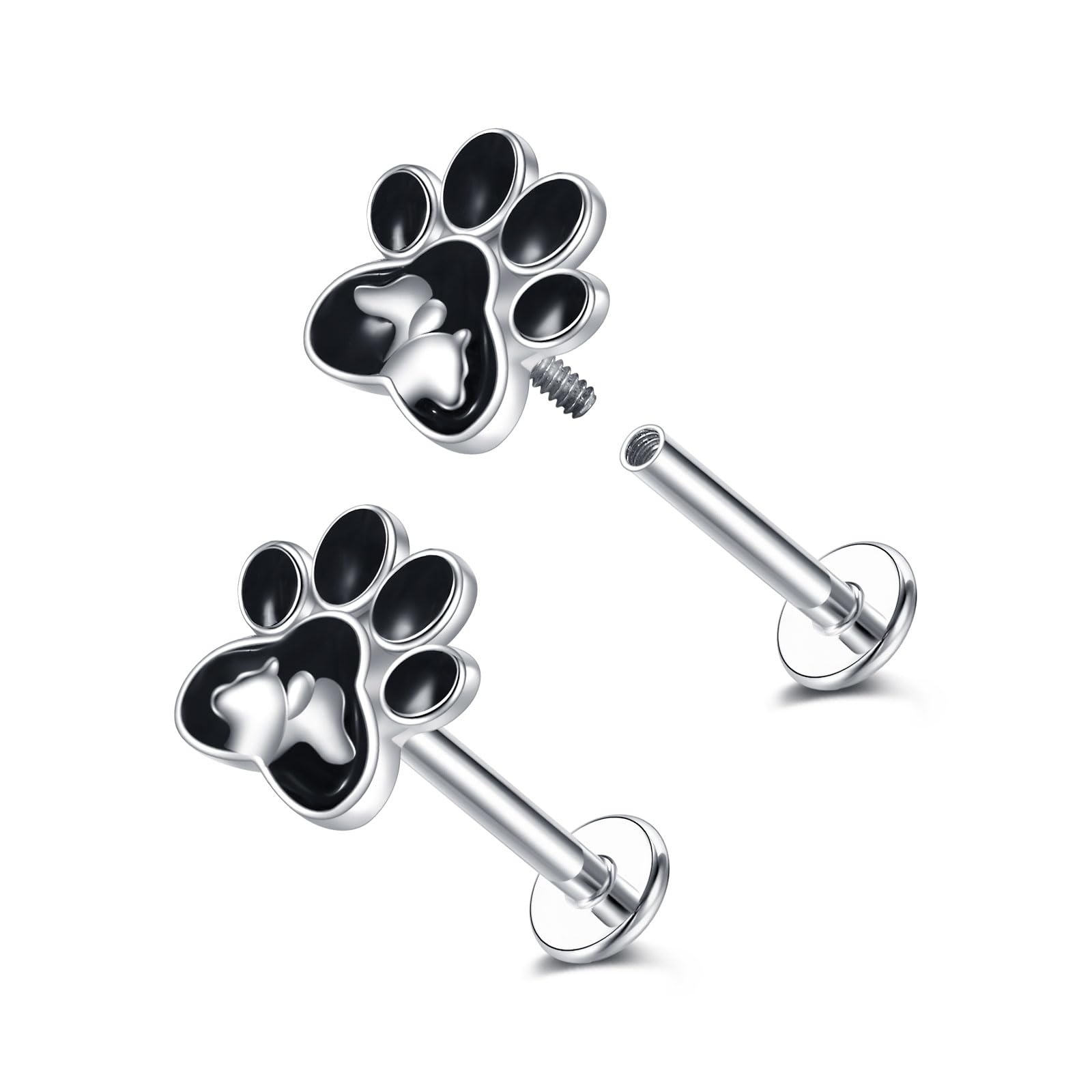 DAYLINLOVE Pfotenabdruck Piercing 925er Sterling Silber 16g Helix Tragus Ohrringe Hund Katze Welpe Piercing Schmuckgeschenke für Damen Frauen Mädchen Mama Oma