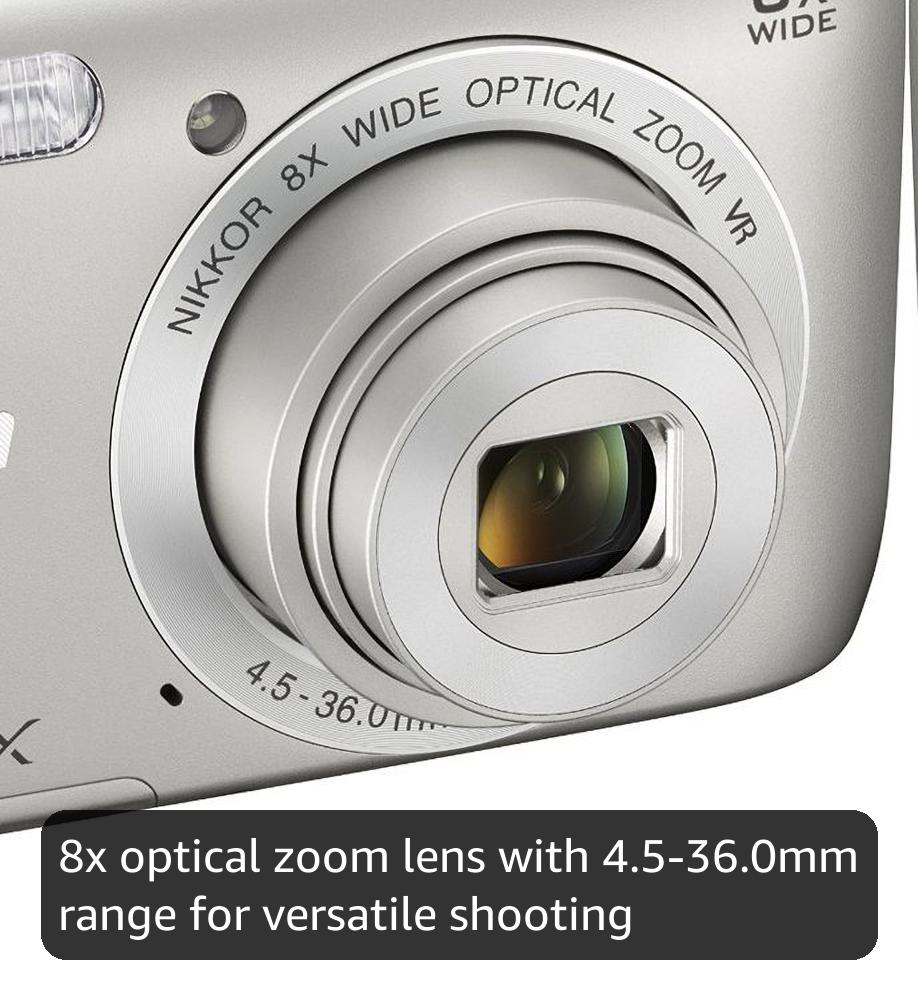 Nikon COOLPIX S3700 Digital Camera with 8x Optical Zoom and Built-In Wi-Fi (Silver)