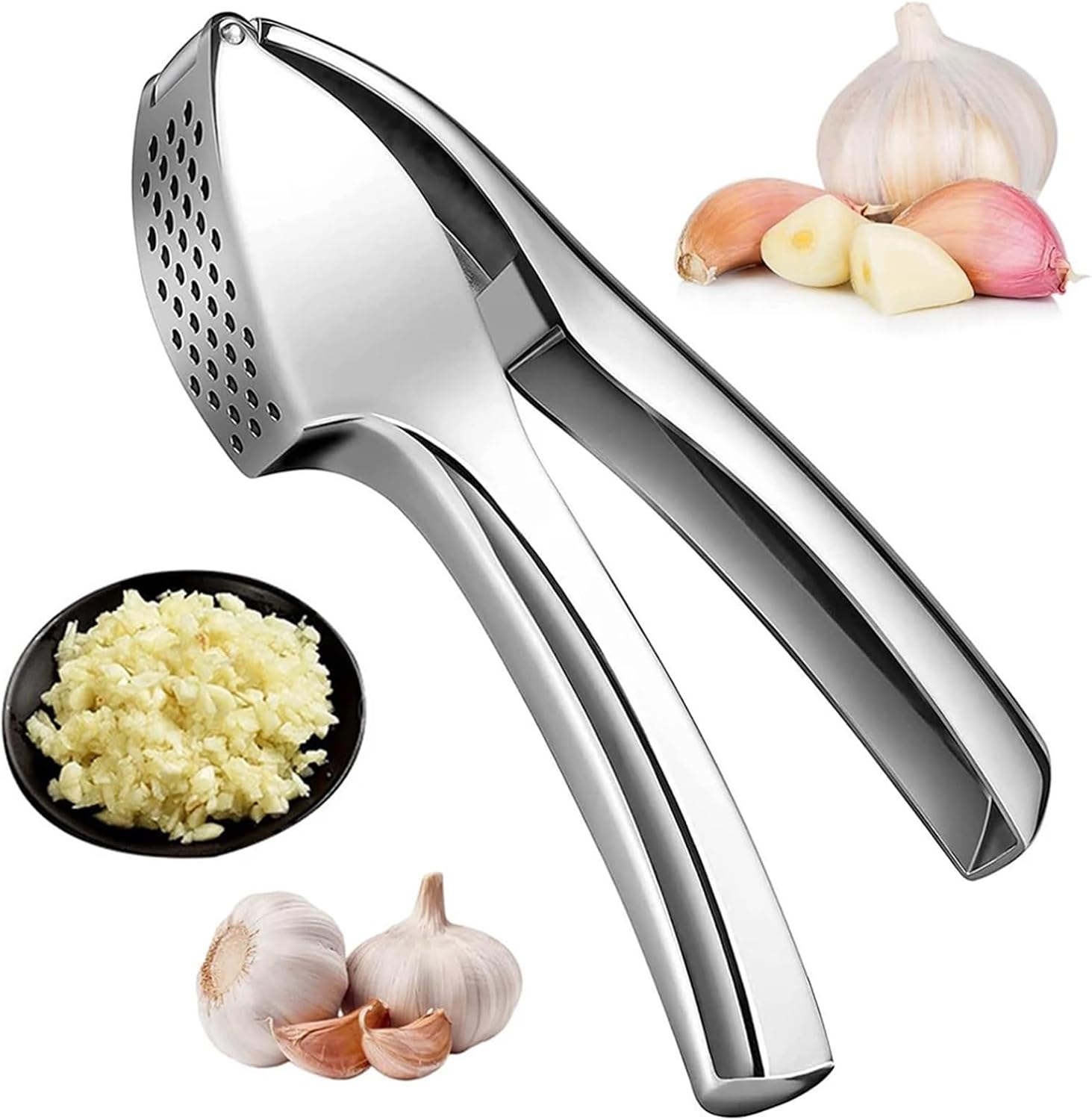 Garlic Press 4pcs Garlic Crusher Tool - Manual Press, Ergonomic Grip, Anti-Rust