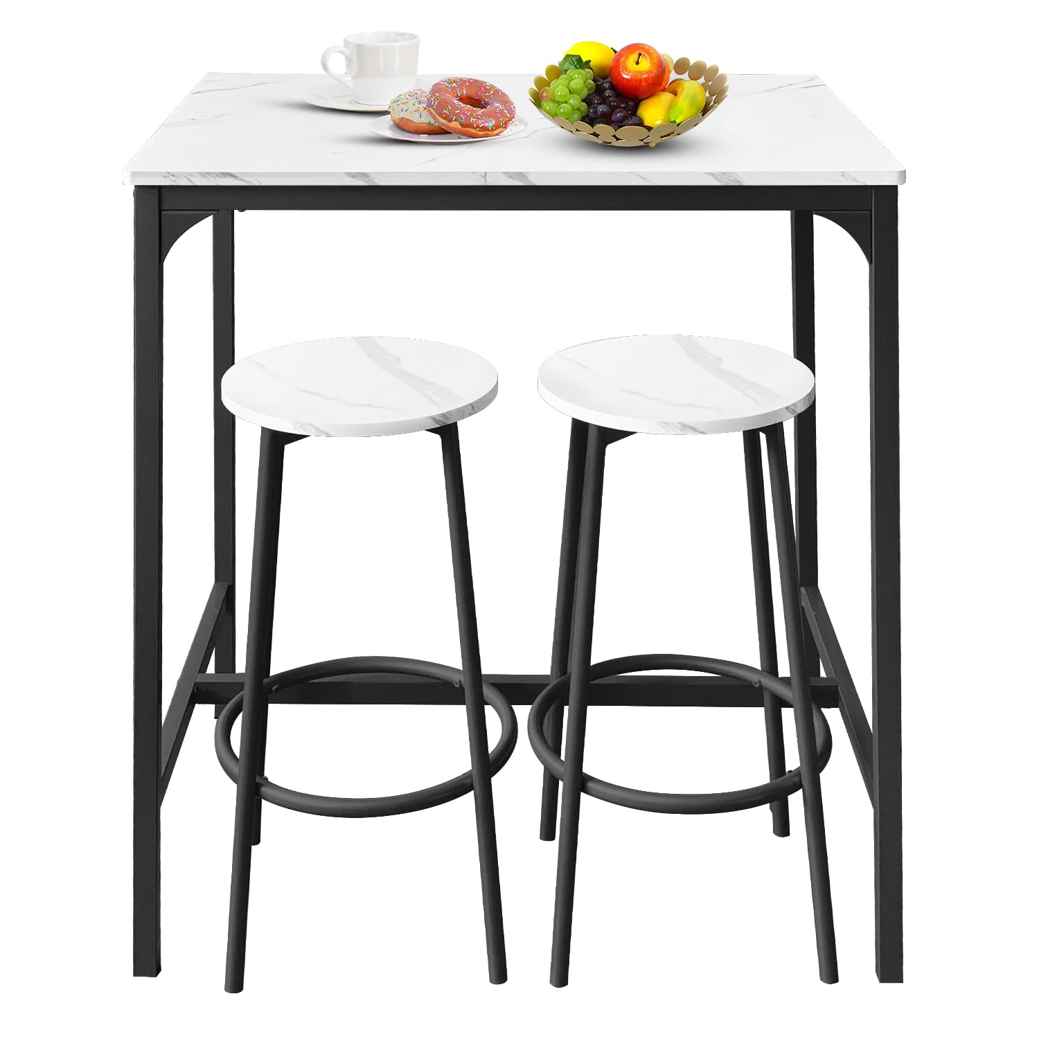 AT-VALY Juego de mesa de bar de 3 piezas con 2 taburetes, juego de mesa de comedor, espacios pequeños (negro)