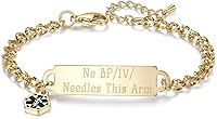 Vista 10 de LinnaLove Pulsera de alerta médica simple para mujer, pulseras de identificación de cadena de corte brillante con grabado