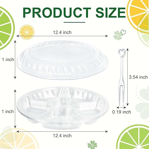 Miniatura 2 de Paquete de 12 bandejas redondas para servir aperitivos con tapas con tenedor, aperitivos, bandeja de plástico para verduras, frutas, recipientes