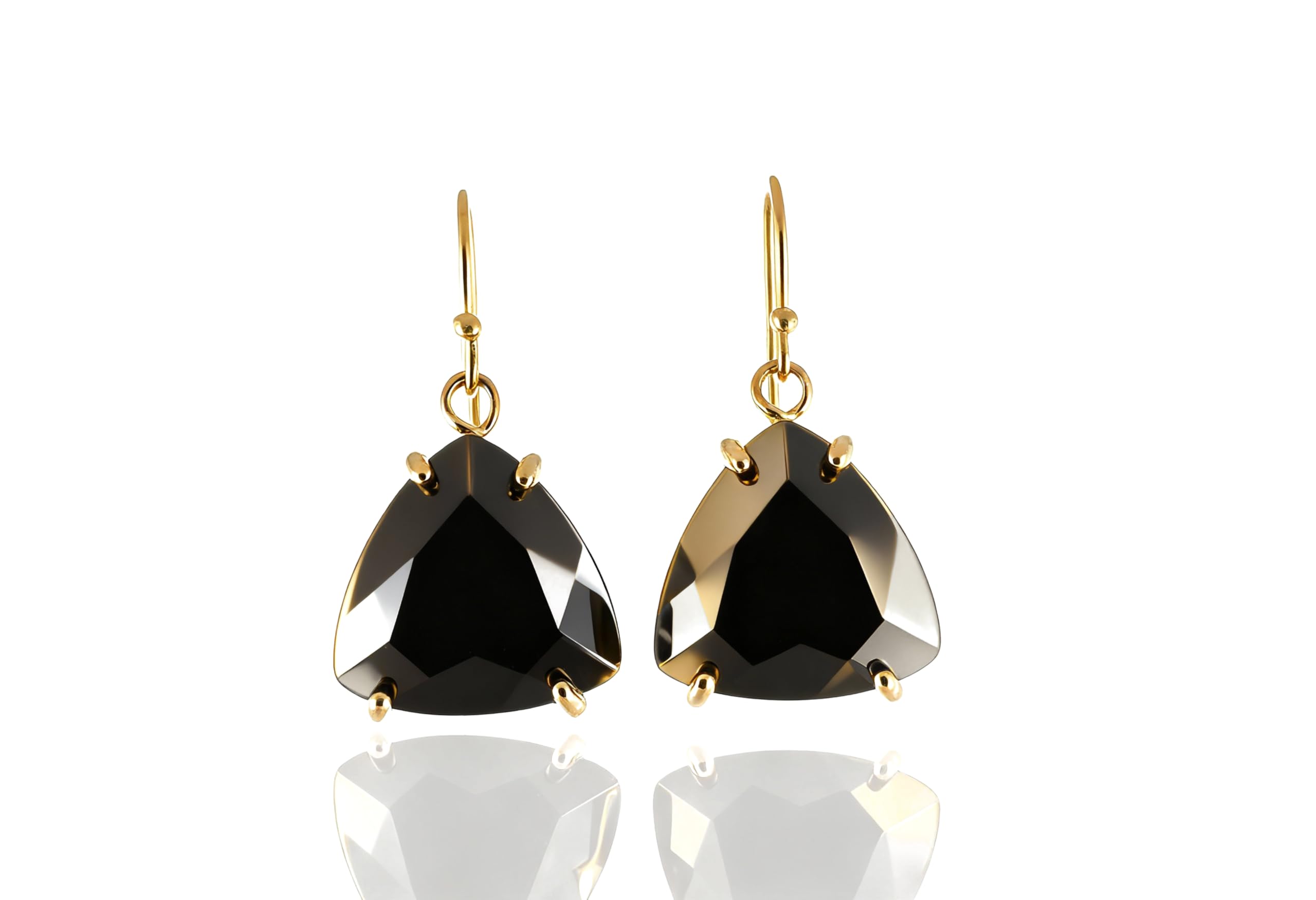 Orecchini Pendenti con Onice Nero Trillion - Design Geometrico in Oro - Gioielli Sofisticati e Moderni
