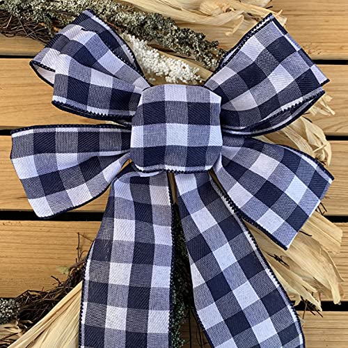 Navy Blue Plaid Wired Ribbon - 2 1/2" X 10 Yards, Summer, Fall, Christmas, Birthday, Wedding Decor, Father's Day, Baby Shower, Farmhouse Decor, Easter, Spring Decor #TOP2