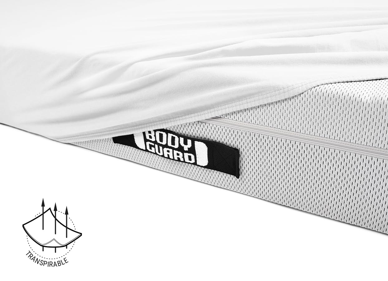 bett1 | Sábana Bajera Ajustable de Punto Jersey BODYGUARD® (90-100x200 cm; Blanco). Proporciona un Suave Confort al Dormir Gracias a su Agradable sensación sobre la Piel y su Ajuste al colchón
