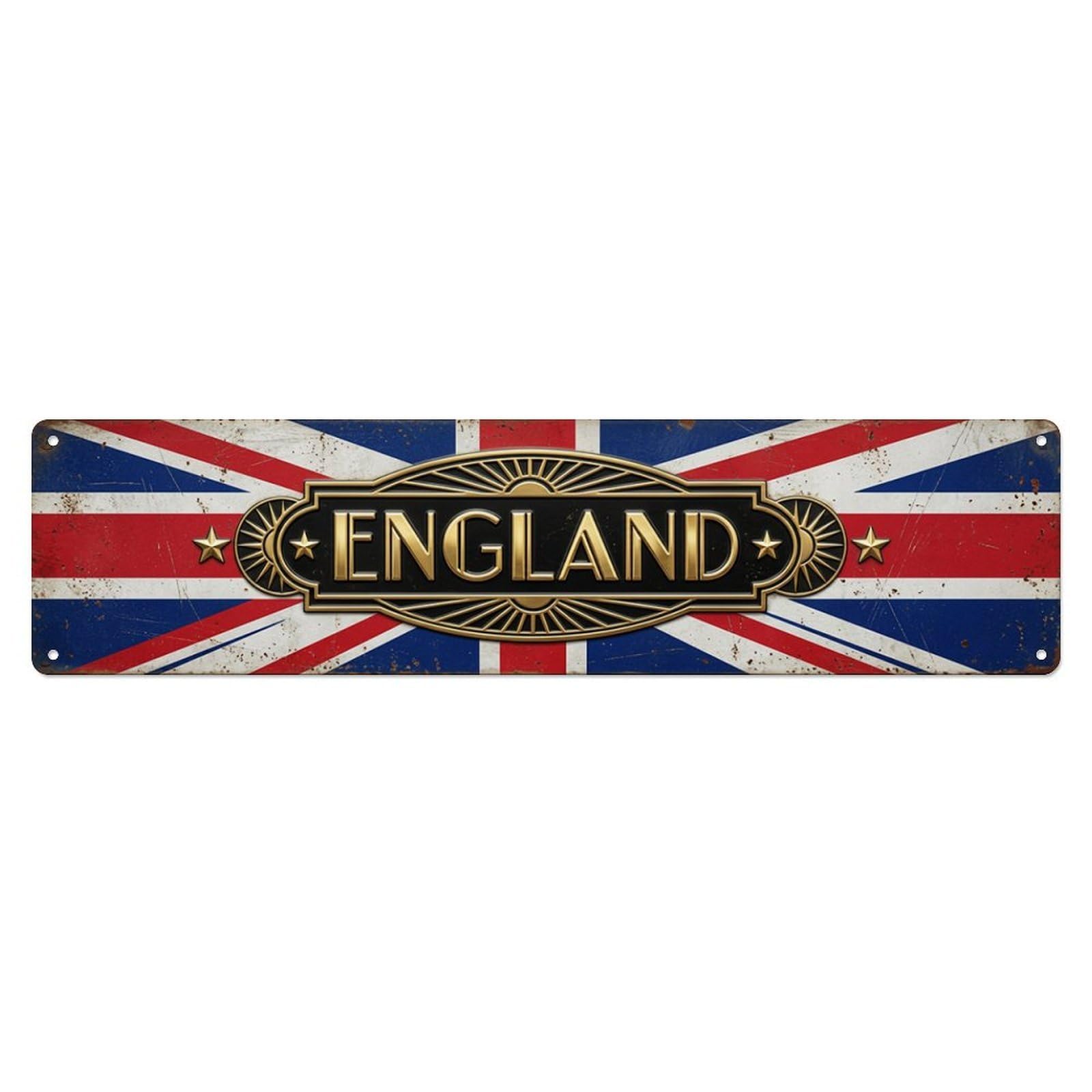 England Flag Bar Collectible Metal Tin Skinny Sign Plaque Wall Decor for Cafe, Club Bar, Office, Home Garden Metal Poster 4x16Inch