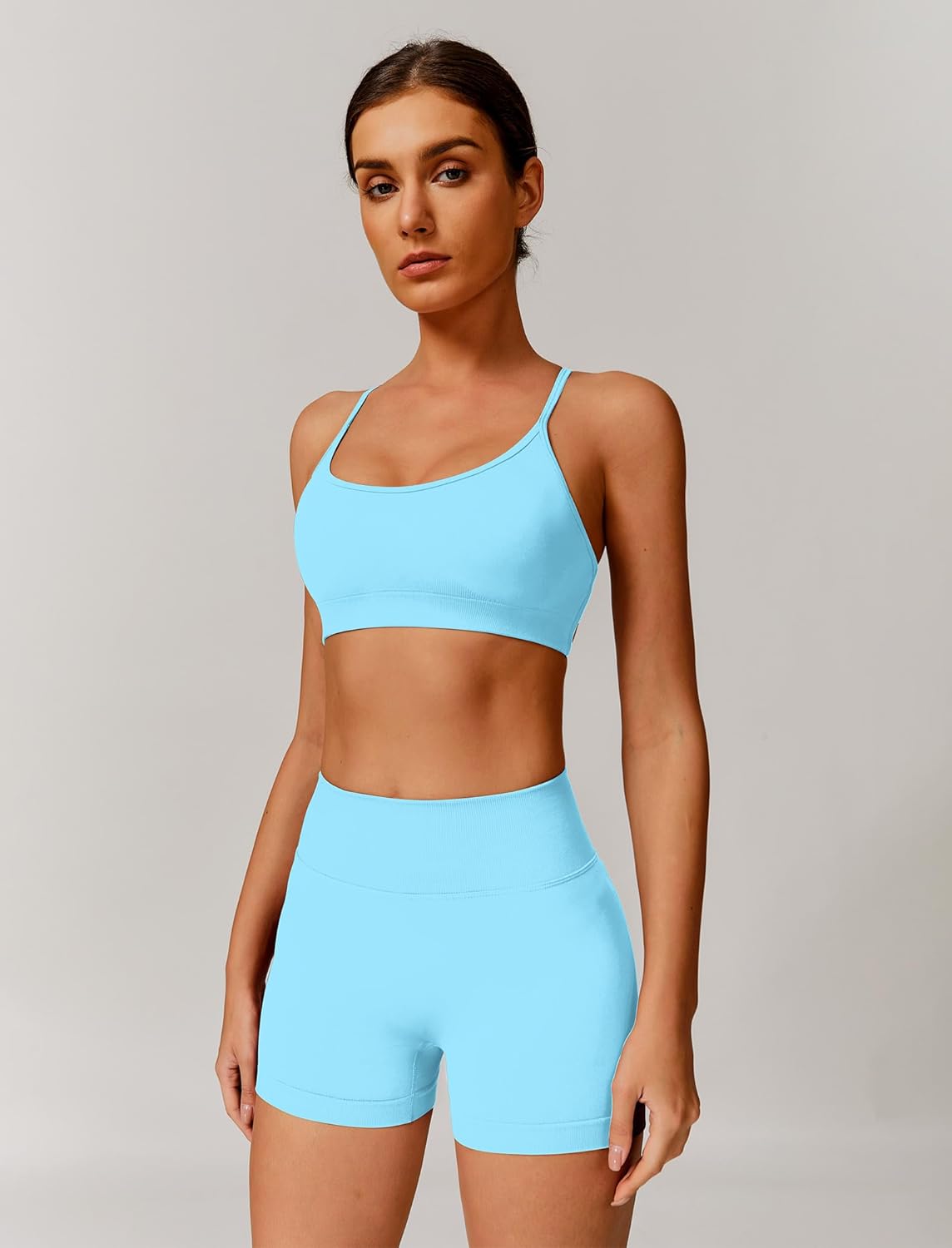 ABOCIW Womens Seamless Workout Sets Backless Sports Bra Scrunch Butt High Waist Gym Shorts 2 Piece Outfits - Image 4