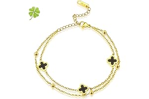 Gold Plated Charm Bracelet: Four-Leaf Clover Lucky Link for Women