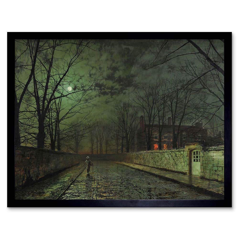 Wee Blue Coo John Atkinson Grimshaw Moonlit Street Old Master Painting Art Print Framed Poster Wall Decor 12X16 Inch