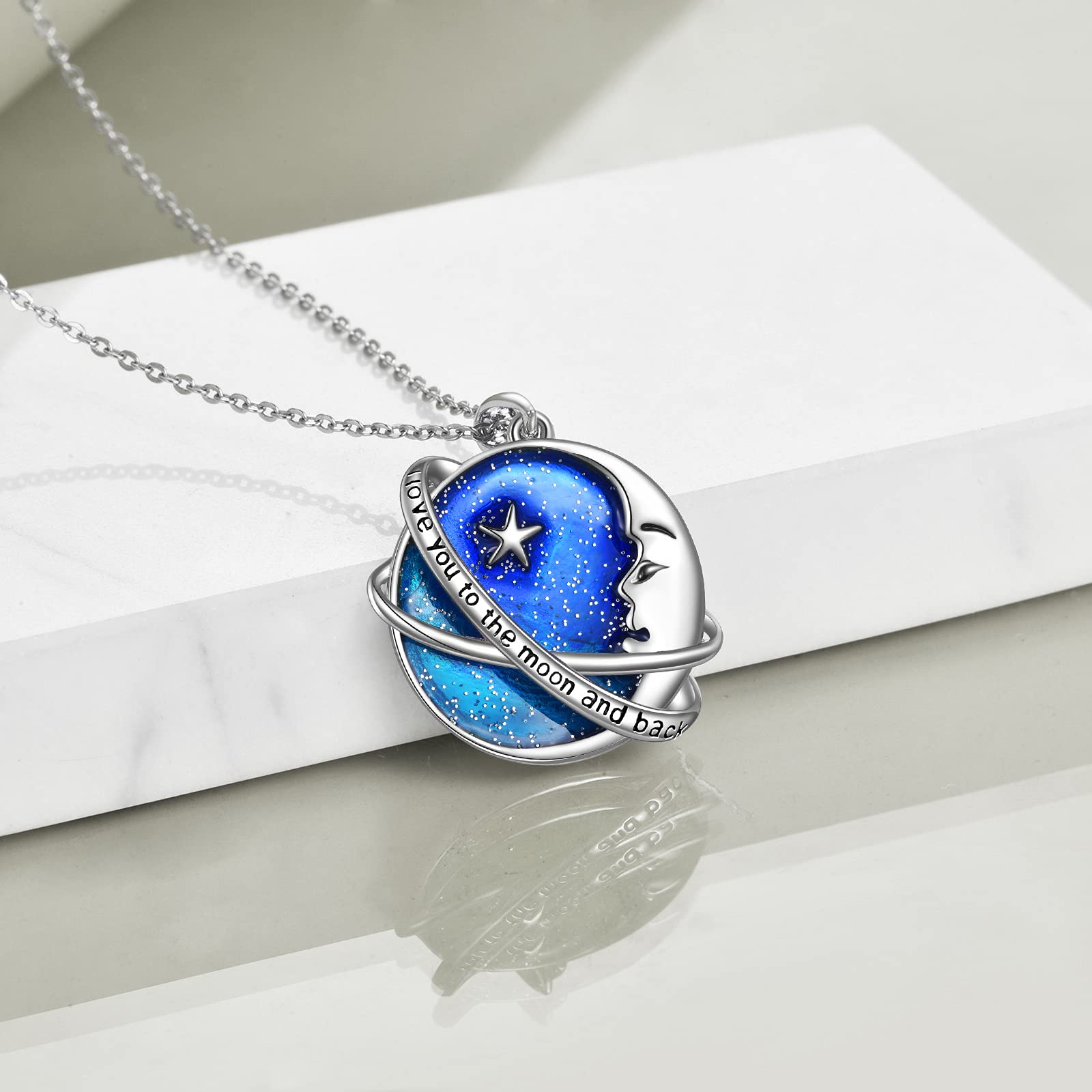 Erde Planet Kette 925 Sterling Silber Stern Mond Galaxie Anhänger Halskette Universum Planet Schmuck Geschenke für Damen Mädchen