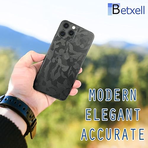 Miniatura 4 de Para iPhone 15 Pro Max Skin Wrap 3M Negro Camo Textura Película Protectora para Lados y Espalda (Camuflaje Negro)