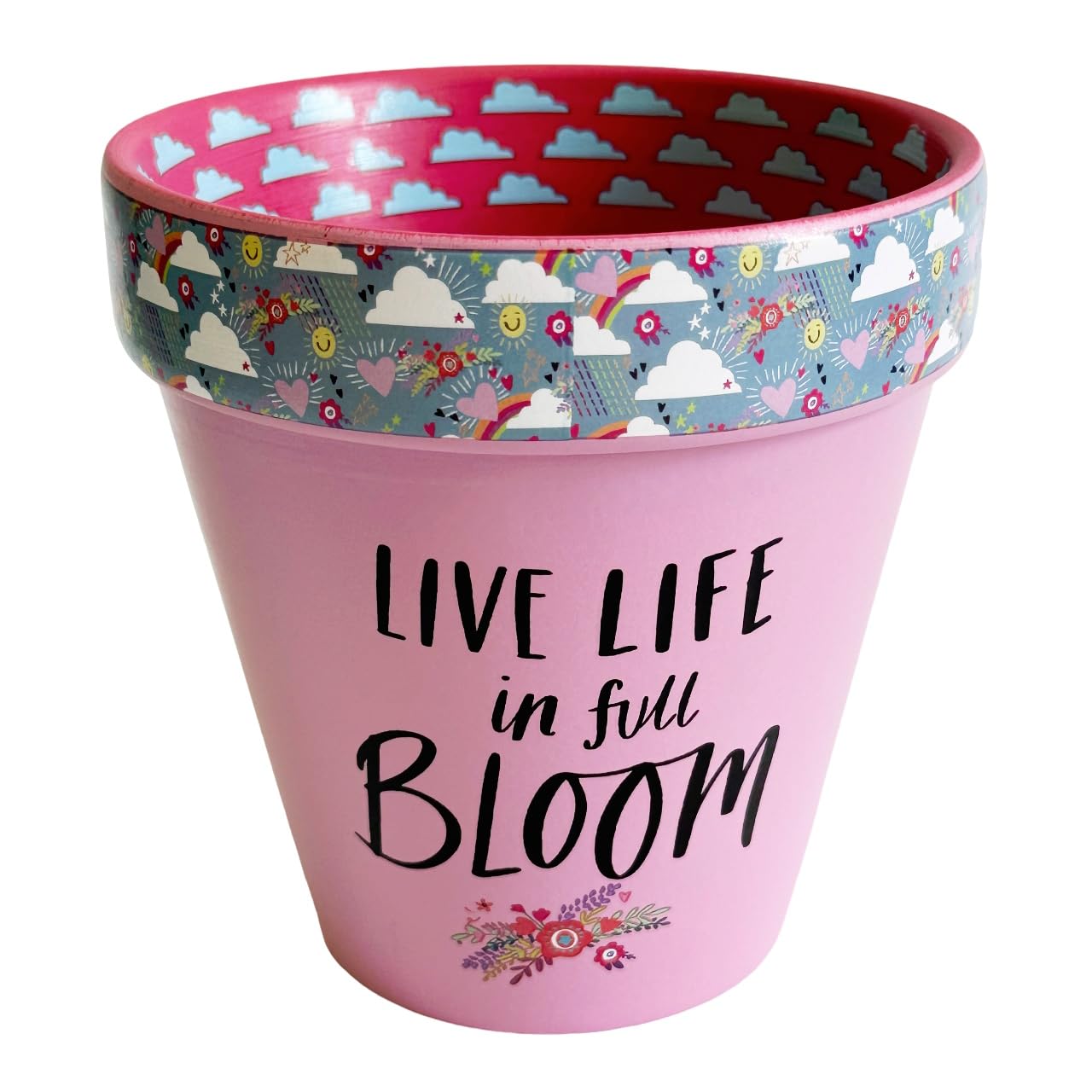 Wpl Gifts Multicolor Love Plants Small Flower Planter Pots - Fun Quotes & Humour In Pastel Colours - With Optional Coaster Add On - Perfect Floral Home Decor (Live Life In Full Bloom)