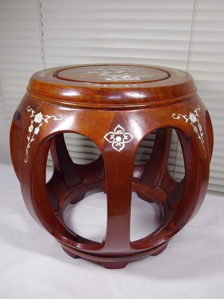花台 唐木 象嵌 螺鈿細工 花鳥図 スツール 香炉台 丸椅子